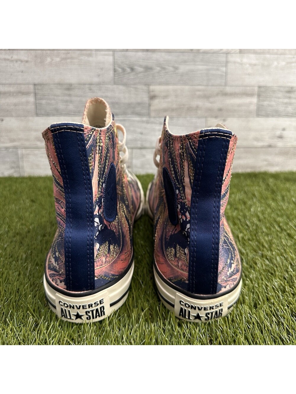 Converse Chuck Taylor All Star Hi Satin 559863C Pale Coral/Navy/Egret Size 8.5 - Picture 4 of 7